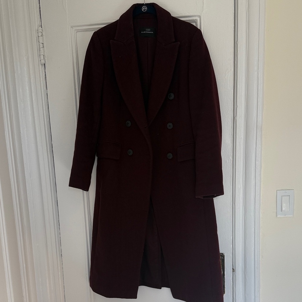 Club Monaco Maroon wool double breasted coat